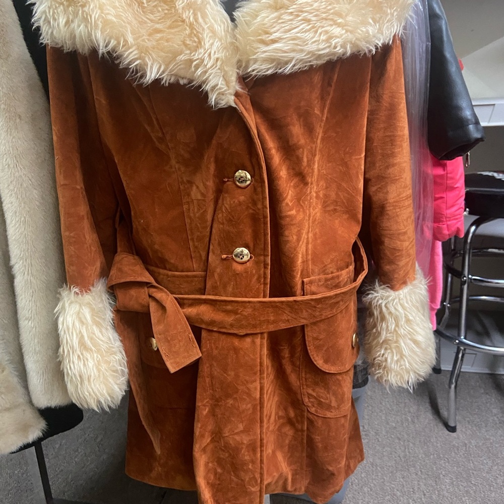 Women's Faux Fur Trimmed Suede Coat
